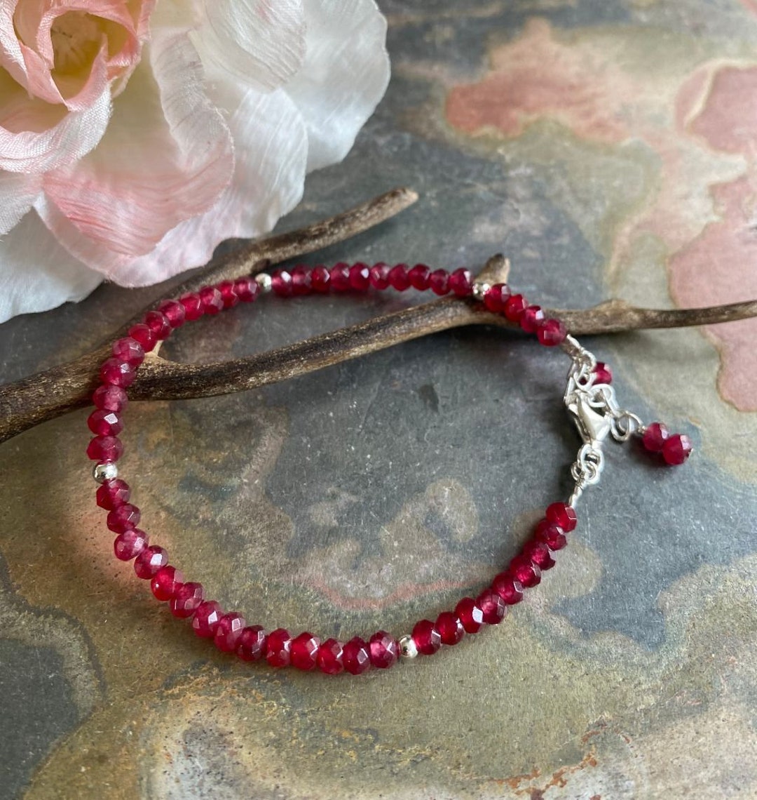 Ruby Bracelet/anklet, Ruby Anklet Bracelet in Sterling Silver, July