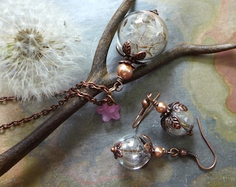 Dandelion Jewelry,Dandelion Seed Flower Pearl Copper Necklace, Dandelion Earrings, Make a Wish Gift,Birthday Gift,Bridal/Bridesmaid Jewelry