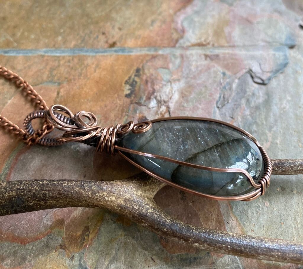 Natural Rare Labradorite Necklace,Wire Wrapped Blue Green Pink flashing ...