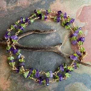 Wired Amethyst/Peridot Bracelet/Anklet or Necklace,Linked Wired Amethyst / Peridot Necklace February and August Birthstone Bracelet/Necklace image 2