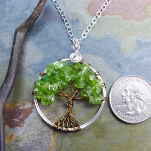 Peridot Tree of Life Pendant Sterling Silver Chain,Wire Wrapped Peridot Gemstone Tree of life, August Birthstone Necklace,Tree of Life, image 3