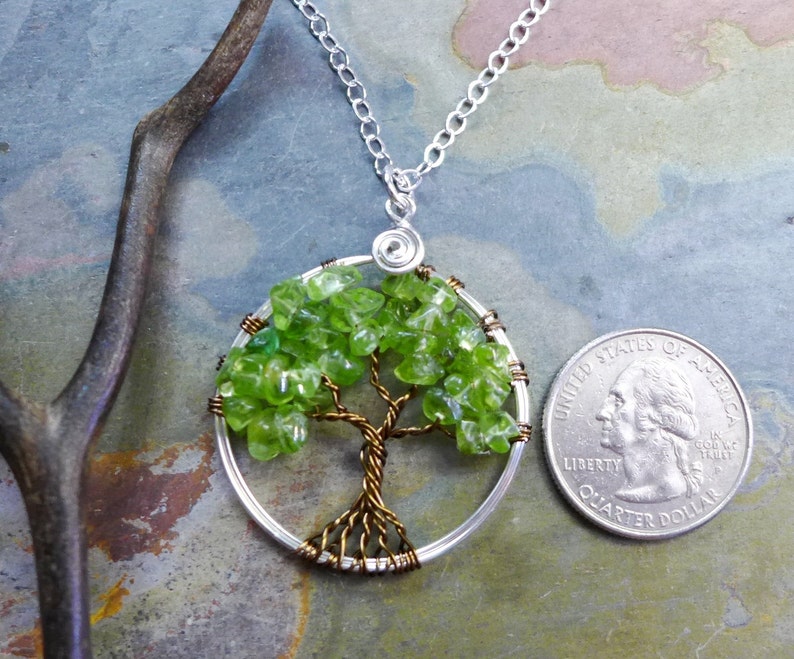 Peridot Tree of Life Pendant Sterling Silver Chain,Wire Wrapped Peridot Gemstone Tree of life, August Birthstone Necklace,Tree of Life, image 3