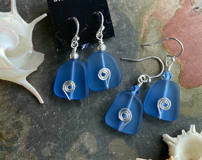 Blue Sea Glass Earrings, Light Blue Sea Glass Earrings in STERLING SILVER, Beach Wedding Bea Jewelry, Blue Sea glass Dangling Earrings,