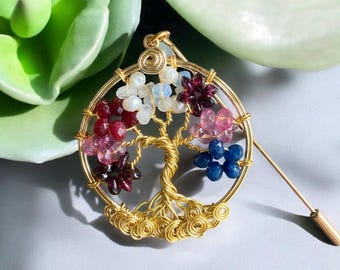 Family Birthstone Custom/Personalized Tree of Life Brooch Pin-Lapel Pin, Family Tree of life Brooch, Grandma's Gift, Brooch for Women