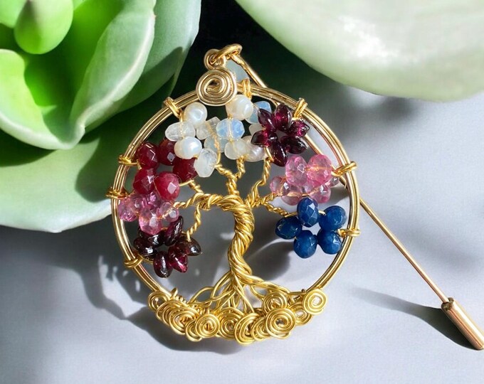 Family Birthstone Custom/Personalized Tree of Life Brooch Pin-Lapel Pin, Family Tree of life Brooch, Grandma's Gift, Brooch for Women