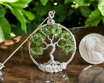 Tree of Life Brooch Pin-Lapel pin- August Gemstone Birthstones,Wire Wrapped Peridot Tree of life Brooch,