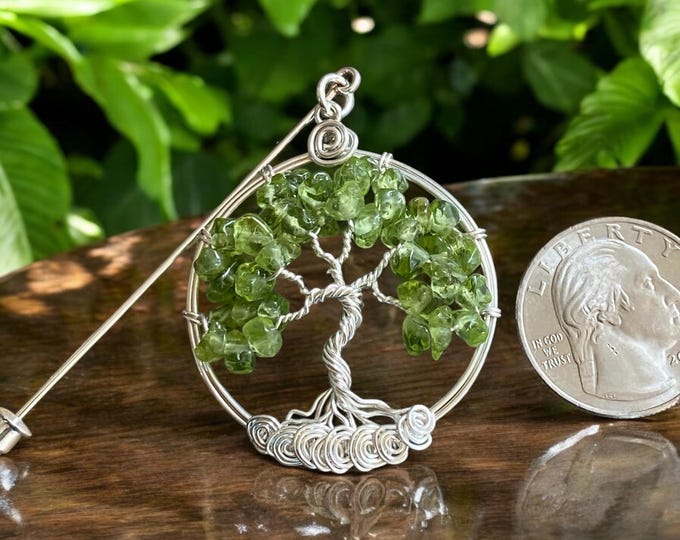 Tree of Life Brooch Pin-Lapel pin- August Gemstone Birthstones,Wire Wrapped Peridot Tree of life Brooch,