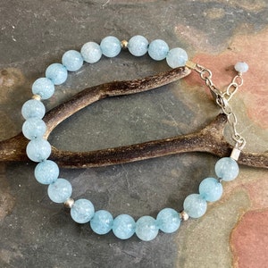 Aquamarine Bracelet in Sterling Silver, March Aquamarine Birthstone Bracelet, Healing Gemstone Bracelet,Aquamarine Beaded Bracelet Jewelry