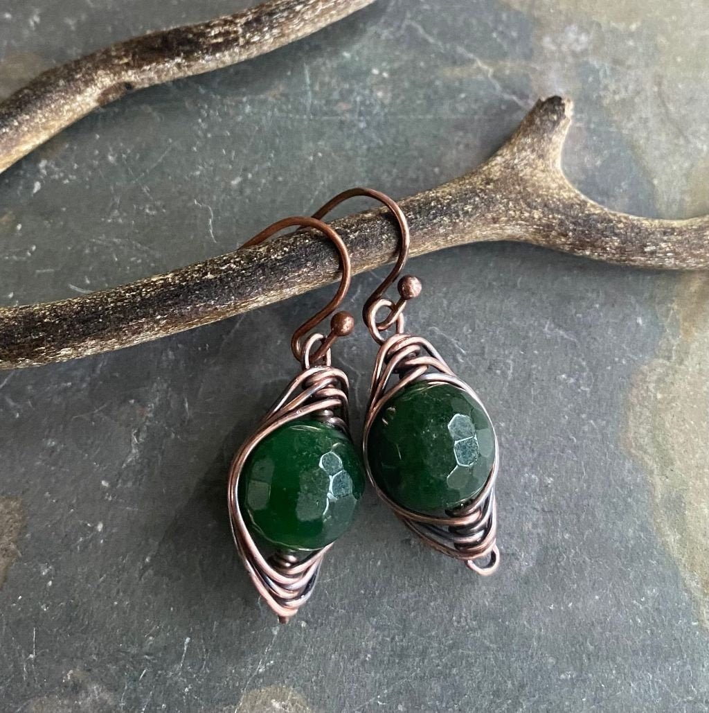 Dark green jade earrings deals