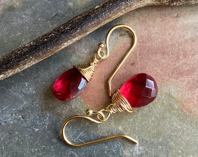 Wire Wrapped Pink Tourmaline Earrings: Sterling Silver or Gold Filled