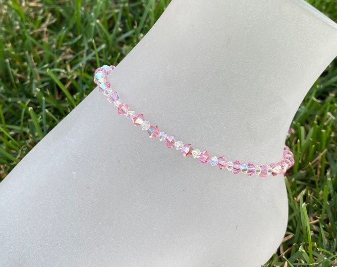 Pink Crystal Anklet/Bracelet,Wedding/Bridal Crystal Anklet/Bracelet Sterling Silver, Swarovski Crystal Bracelet, Pink Crystal Anklet