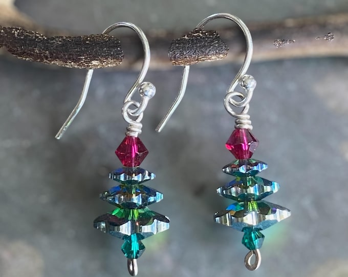 Christmas Tree Earrings, Holiday Jewelry Gift Idea Christmas, Crystal Swarovski Design Elegant Christmas Sparkling earrings Holiday Earrings