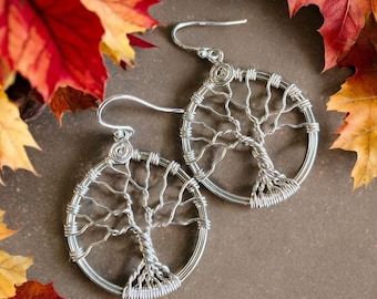 Sterling Silver Tree of Life Earrings: Wire Wrapped Jewelry