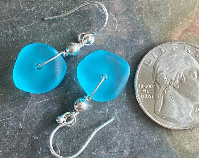 Turquoise Blue Beach Glass Jewelry, Blue Sea Glass  Necklace and Earrings in Sterling Silver, Sea Glass Necklace,  Sea Glass Jewelry SET,
