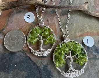 Sterling Silver Tree of Life Necklace: Peridot August Birthstone