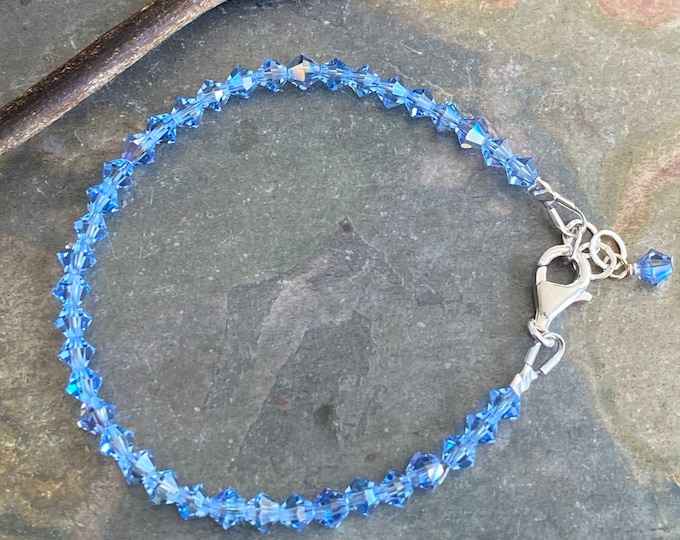 Swarovski Crystal Anklet/Bracelet, Light Sapphire Blue Crystal Bracelet  Sterling Silver, March Birthstone Bracelet, Bridal Crystal Bracelet