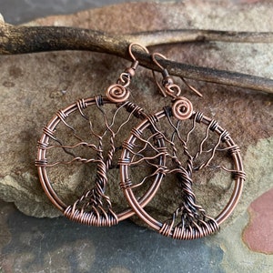 Tree of Life Earrings in Antiqued Copper,Tree of Life Copper Drop/Dangle Earrings,Wire Wrapped Tree of Life Earrings,Tree of Life Jewelry