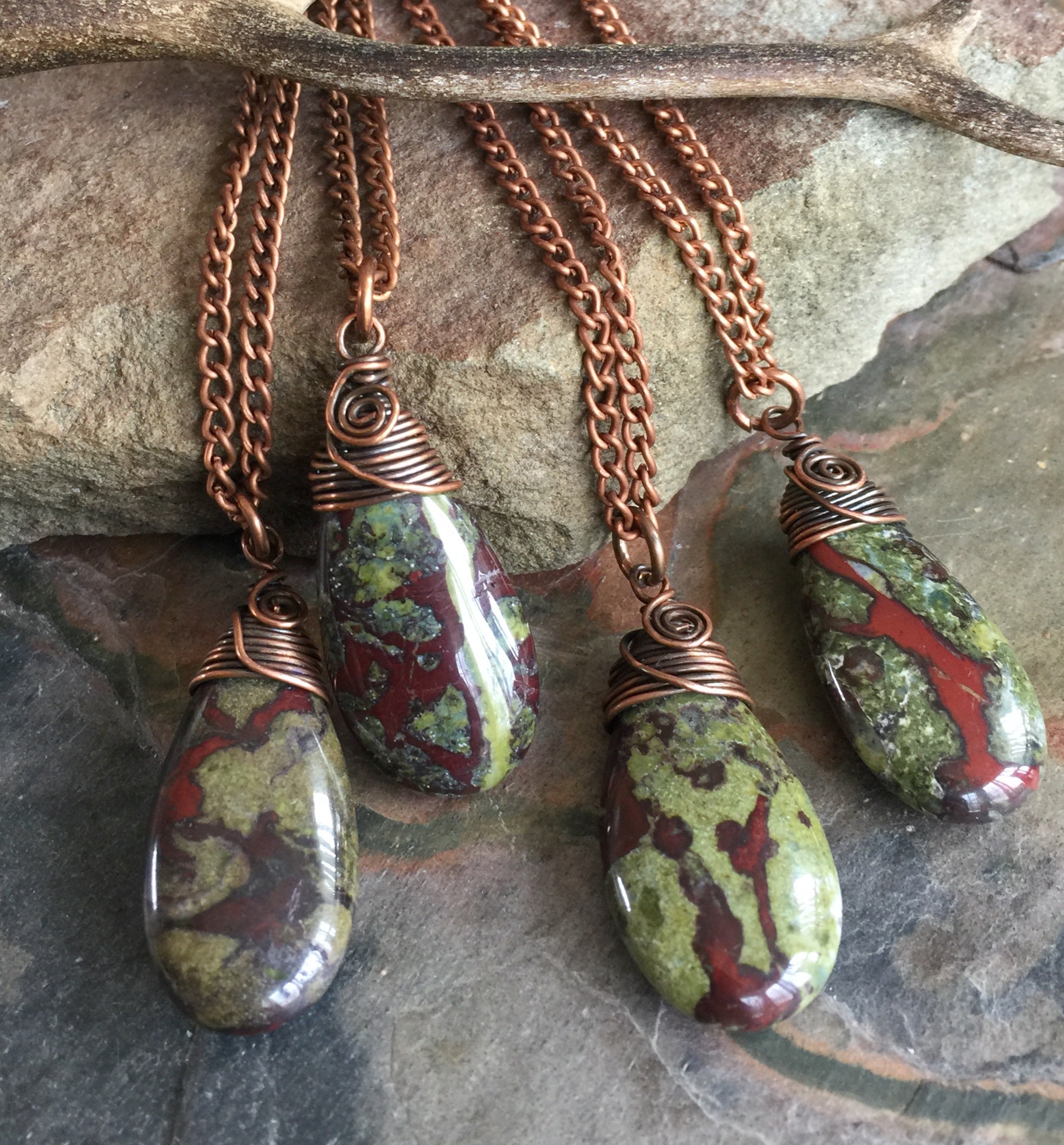 Wire Wrapped Dragon Bloodstone Copper Necklace,Bloodstone Pendant, Jasper Bloodstone Necklace