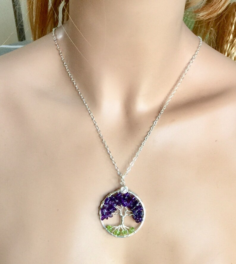 Mothers Day Gifts Amethyst Necklace,Amethyst Tree of Life Necklace Pendant Sterling Silver Chain-Wired Tree of life-February Birthstone