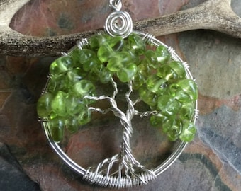Peridot Tree of Life Necklace: Silver Wire Wrapped Pendant