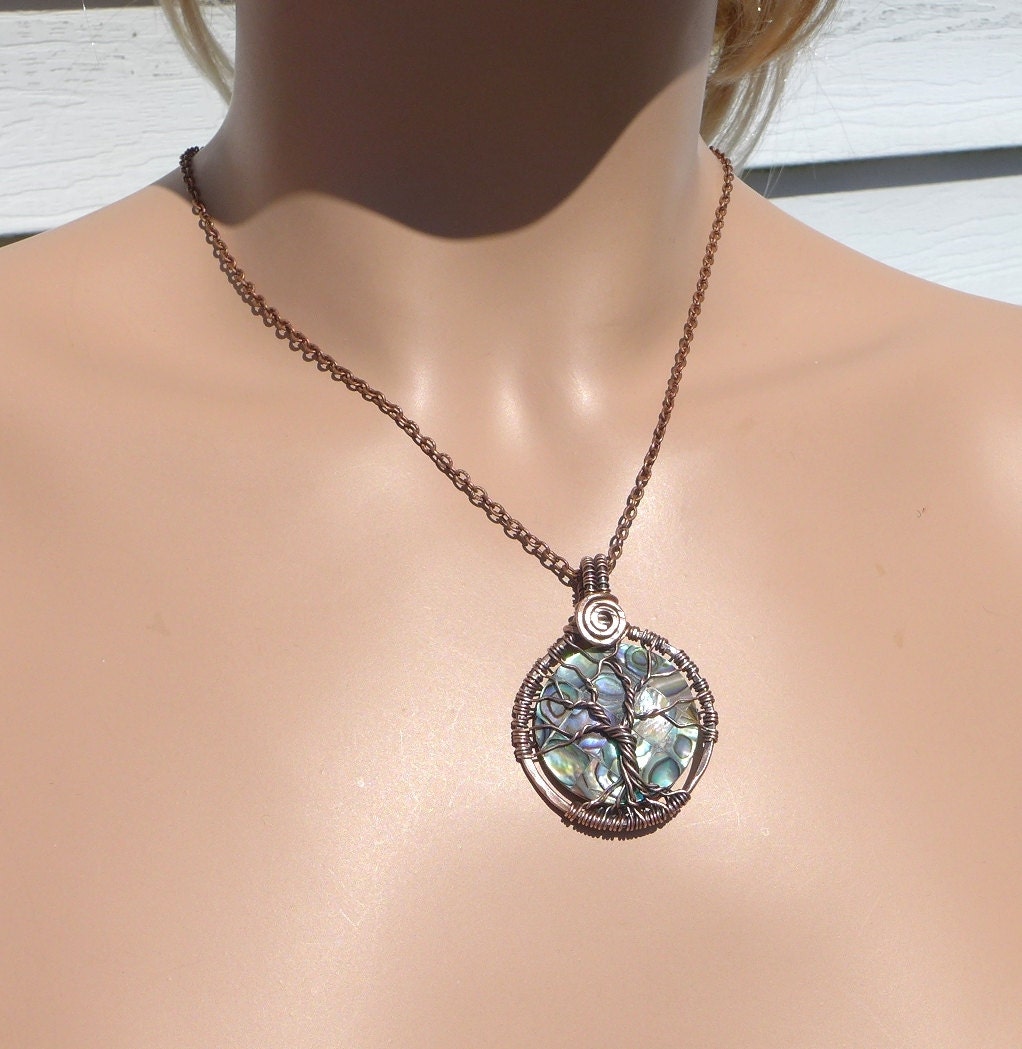 Antiqued Copper Wire Wrapped Abalone Pendant,PETITE/SMALL Abalone Tree ...