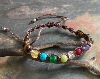 Family Birthstone Bracelet, Macrame Gemstone Bracelet: Adjustable Boho Healing Bracelet