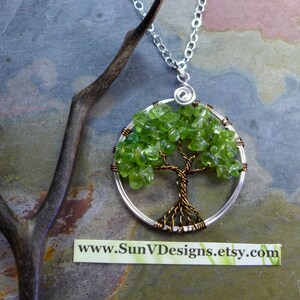 Peridot Tree of Life Pendant Sterling Silver Chain,Wire Wrapped Peridot Gemstone Tree of life, August Birthstone Necklace,Tree of Life, image 4