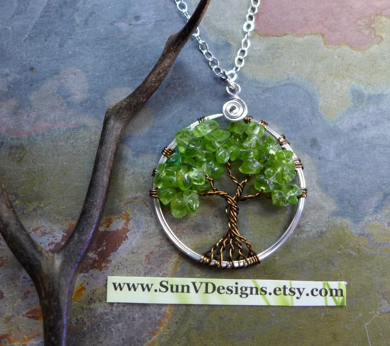 Peridot Tree of Life Pendant Sterling Silver Chain,Wire Wrapped Peridot Gemstone Tree of life, August Birthstone Necklace,Tree of Life, image 4