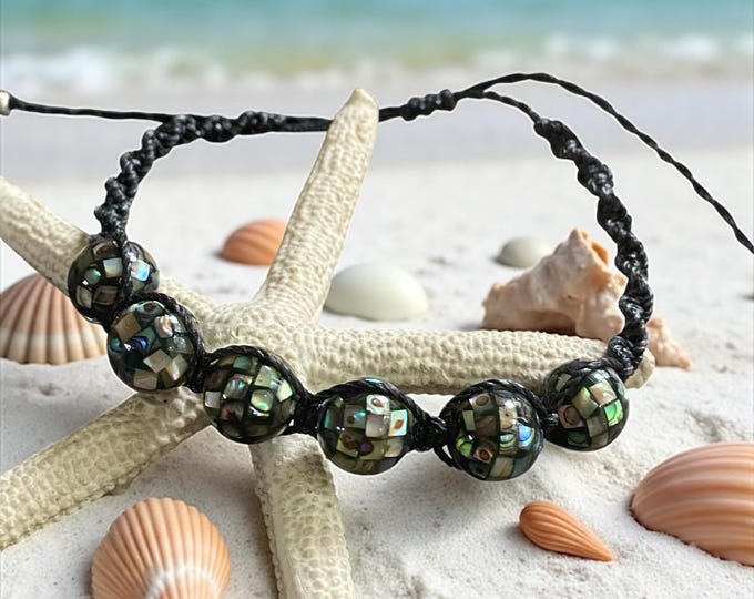 Abalone Bracelet, Abalone Macrame Bracelet, Abalone Macrame Bracelet/Anklet, Shell Bracelet, Nature Inspired Jewelry, Gifts for Ocean Lovers