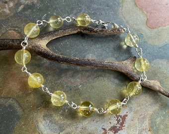 STERLING SILVER 8 mm Citrine Gemstone Wired Bracelet, Wire Wrapped Citrine Bracelet, November Birthstone Bracelet, Stacking Bracelets