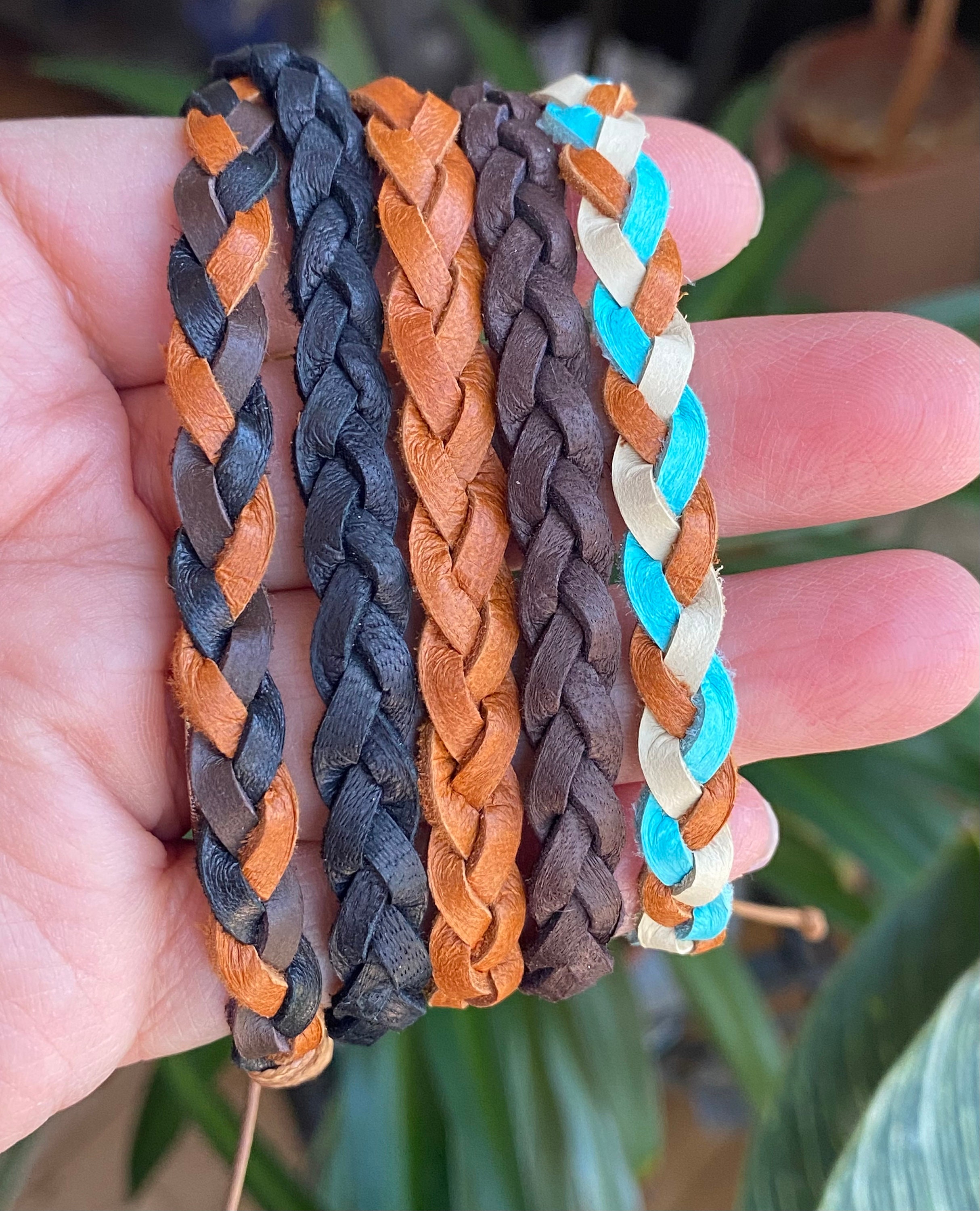 Braided Deerskin Lace Leather Bracelet, 3 STRANDS FLAT Braid. Stacking Woven  Leather Bracelet, unisex Braided Bracelet/Anklet, Choose Style