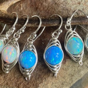 Sterling Silver Opal Earrings: Wire Wrapped October Birthstone