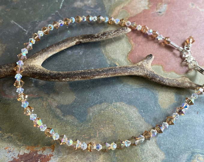 Topaz Crystal Anklet/Bracelet,Wedding/Bridal Crystal Bracelet in Sterling Silver, Swarovski Crystal Bracelet,Topaz Crystal Jewelry,