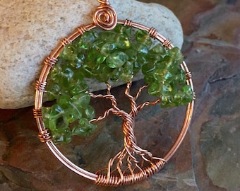 Copper Peridot Tree of Life Necklace Wire Wrapped Copper Tree of life Necklace, Peridot Tree of Life Pendant, August Birthstone