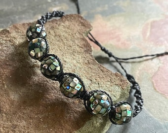 Abalone Macrame Bracelet, Adjustable Shell Jewelry, Ocean Lover Gift