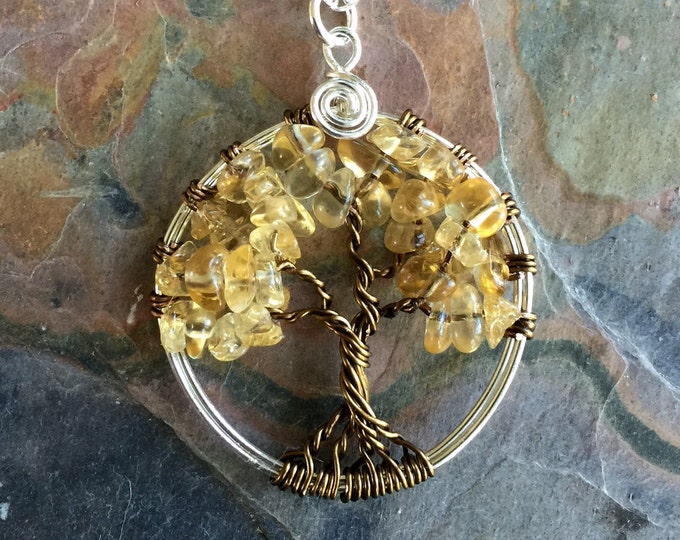 Citrine Tree of Life Pendant Necklace, Wire Wrapped Tree of life, November Birthstone Tree of Life Pendant Necklace, Citrine Necklace