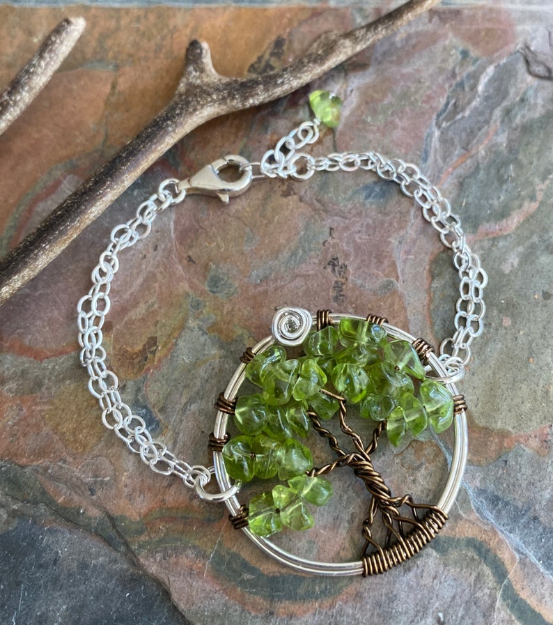 Tree of Life Bracelet in Leather,Peridot Tree of Life Bracelet Peridot Leather Bracelet, August Birthstone Tree of Life Bracelet image 7