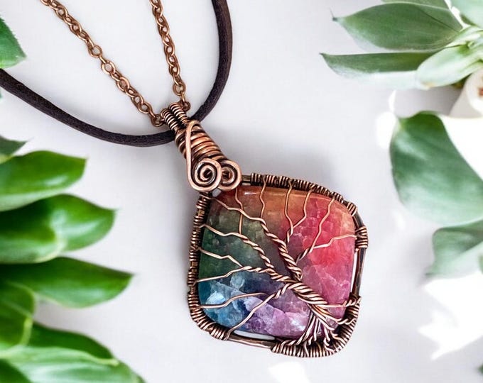 READY SHIP in 1 to 2 days, Rainbow Quartz Necklace,Wire Wrapped Raw Aura Quartz Necklace in Copper, Mom's Gift, Aura Quartz Healing Jewelry,
