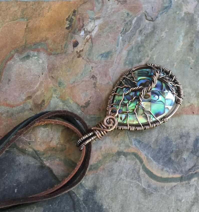 Abalone Necklace, Abalone Tree of Life Necklace in Antiqued Copper,Abalone Tree Necklace, Holiday gift, Paua Shell Necklace, Abalone image 3