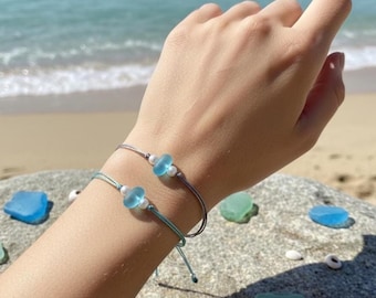 Friendship Sea Glass Bracelet or Anklet, Bestie's Gift, Surfer's Bracelet, Dainty Jewelry, Coastal Accessories