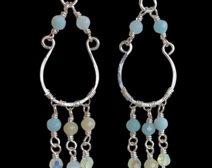 Chandelier Amazonite Earring for Wedding Formal Jewelry Boho Style Statement Piece Wire Wrapped Dangle Beach Set,