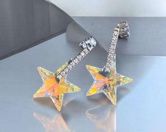Star  Earrings, Swarovski Crystal Star Earrings, Glittering Crystal Star Earrings,Statement Earrings, Fancy Party Earrings, Holiday Earrings