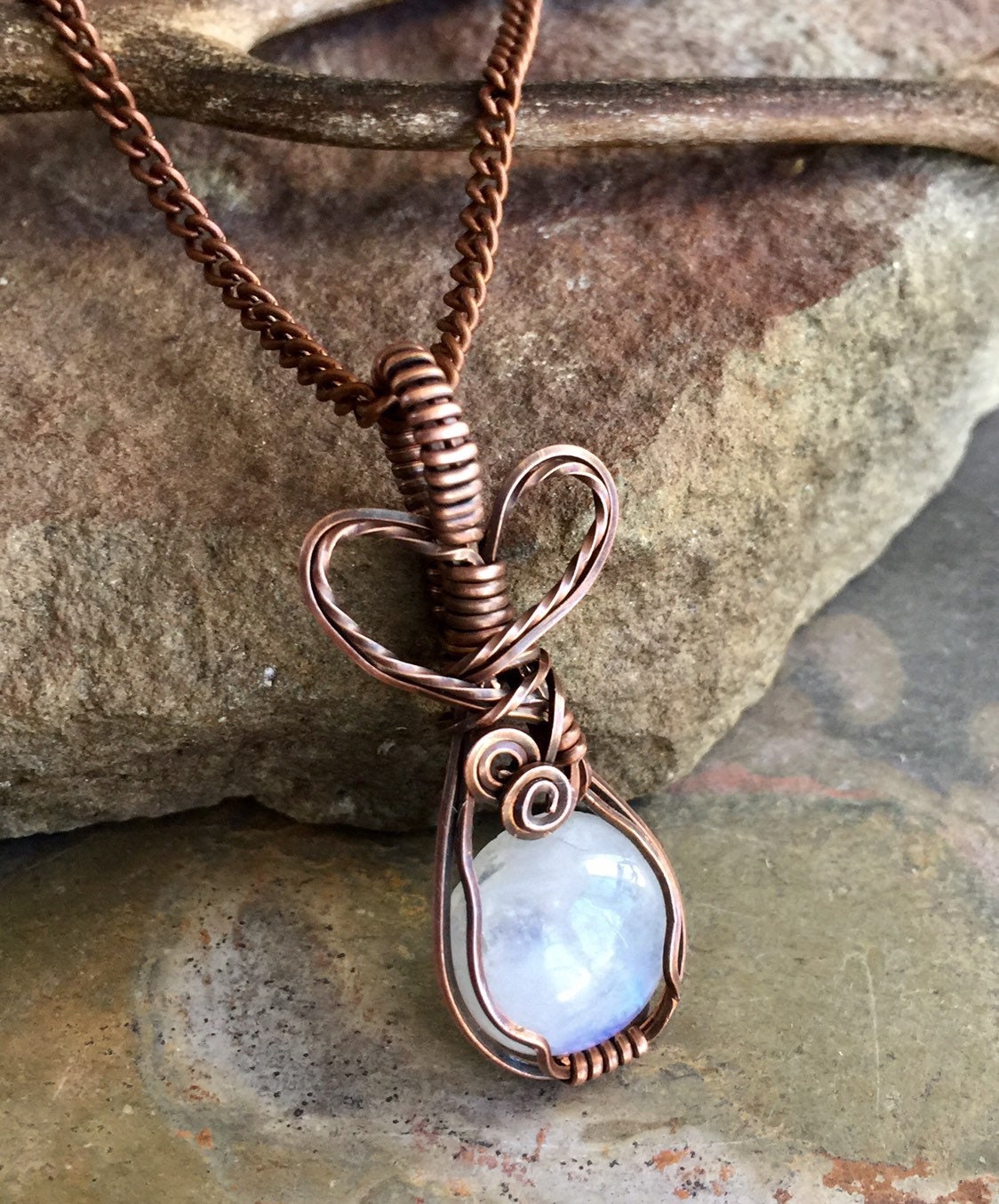 Wire wrapped moonstone necklace deals