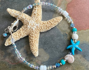 Starfish Charm Bracelet, Beach theme Bracelets, Starfish Charm beaded Bracelet, Summer Beach Jewelry, Beach Boho Bracelet