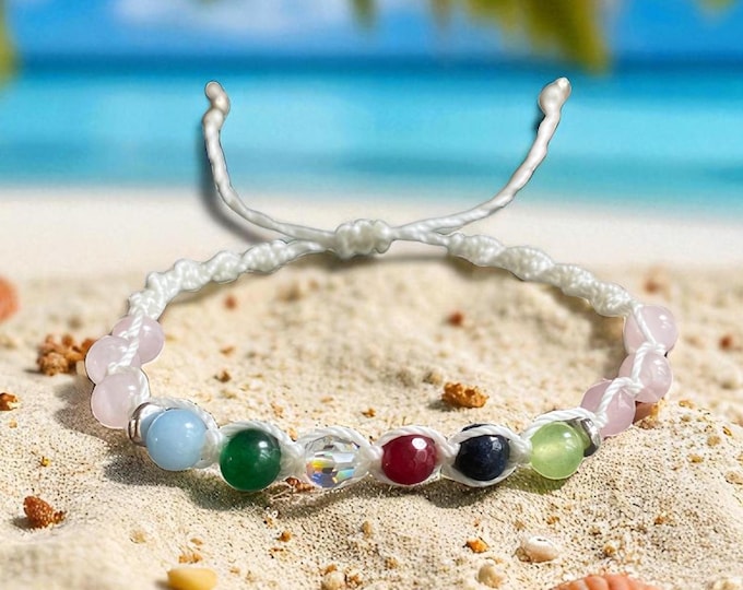 Handmade Gemstone Macrame Bracelet: Sterling Silver Accents, Adjustable Boho Jewelry