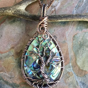 Abalone Necklace, Abalone Tree of Life Necklace in Antiqued Copper,Abalone Tree Necklace, Holiday gift, Paua Shell Necklace, Abalone image 2