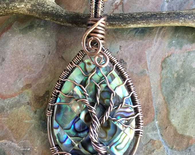 Abalone Necklace, Abalone Tree of Life  Necklace in Antiqued Copper,Abalone Tree Necklace, Holiday gift, Paua Shell Necklace, Abalone