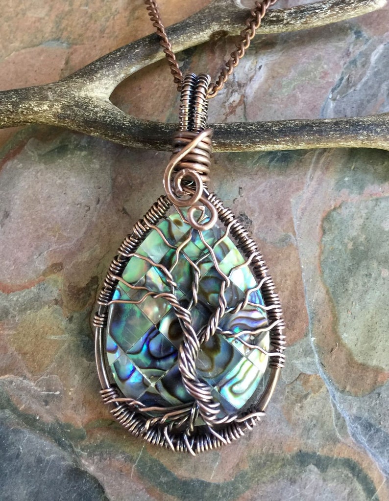 Abalone Necklace, Abalone Tree of Life Necklace in Antiqued Copper,Abalone Tree Necklace, Holiday gift, Paua Shell Necklace, Abalone image 2