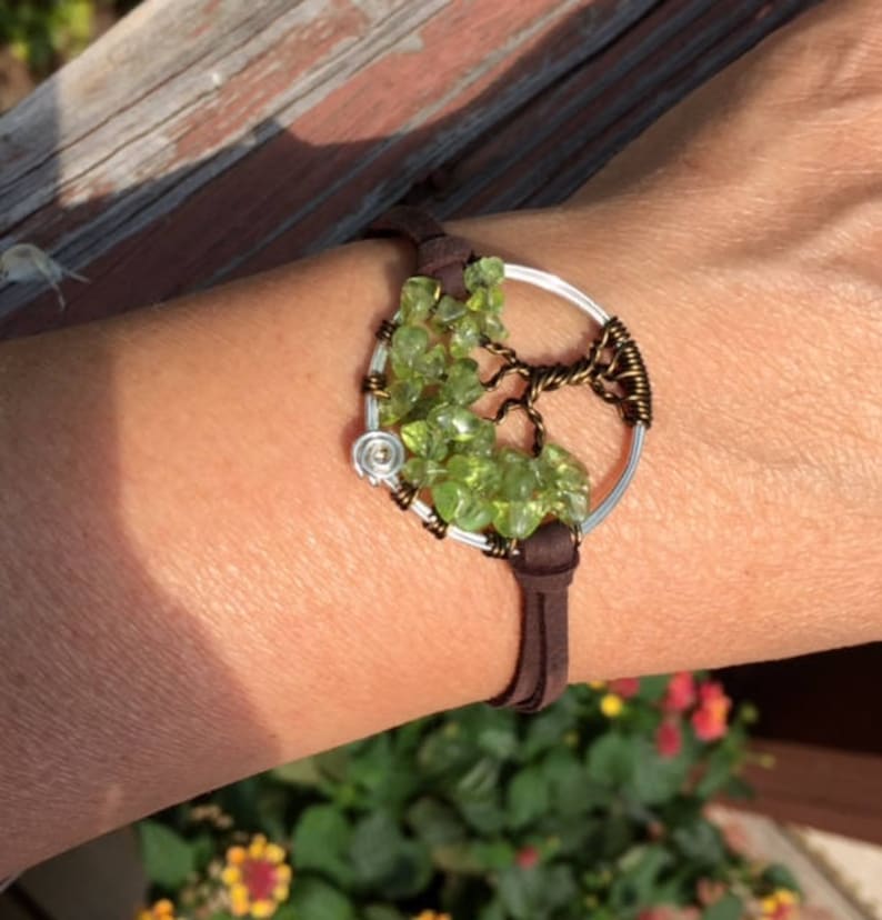 Tree of Life Bracelet in Leather,Peridot Tree of Life Bracelet Peridot Leather Bracelet, August Birthstone Tree of Life Bracelet image 4