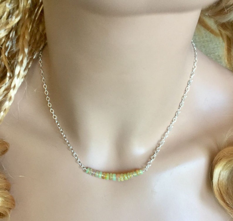 gold Filled Opal Bar Necklace,October Birthstone Necklace,Welo Opal Necklace in Sterling Silver Opal Jewelry,Opal Gemstone Necklace,